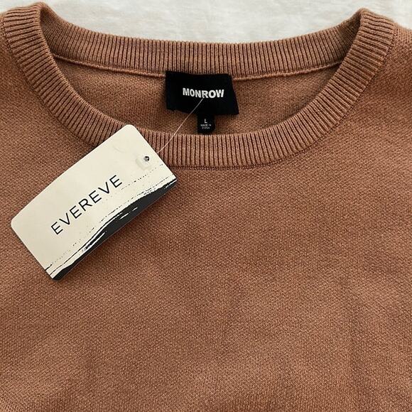 Monrow Supersoft Knit Sweater Cut Out Shoulders Top Soft Brown Size L Neutral - Picture 11 of 15